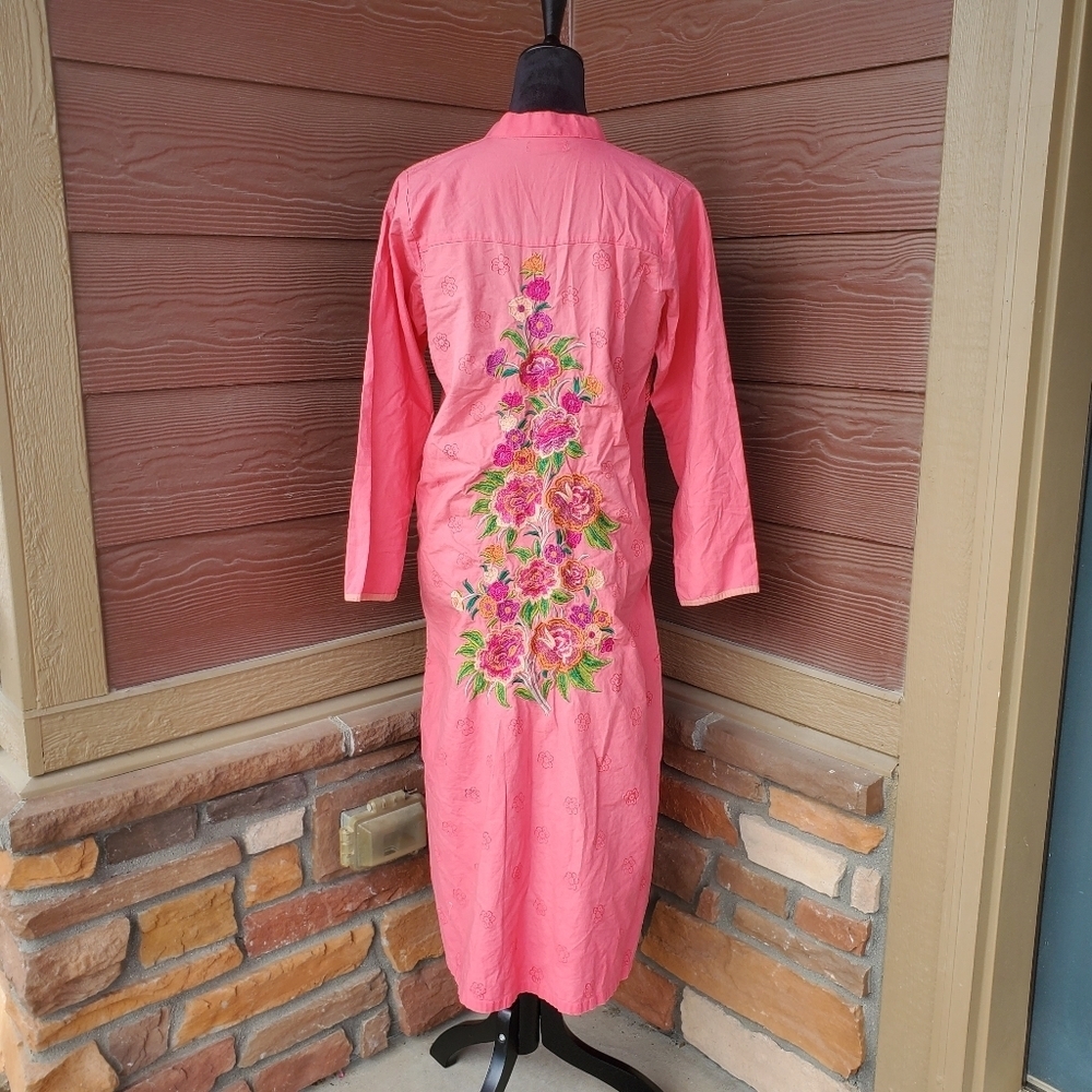Beechtree Pret Kurta Pink with Brown Floral Print and Embroidered Flowers EUC